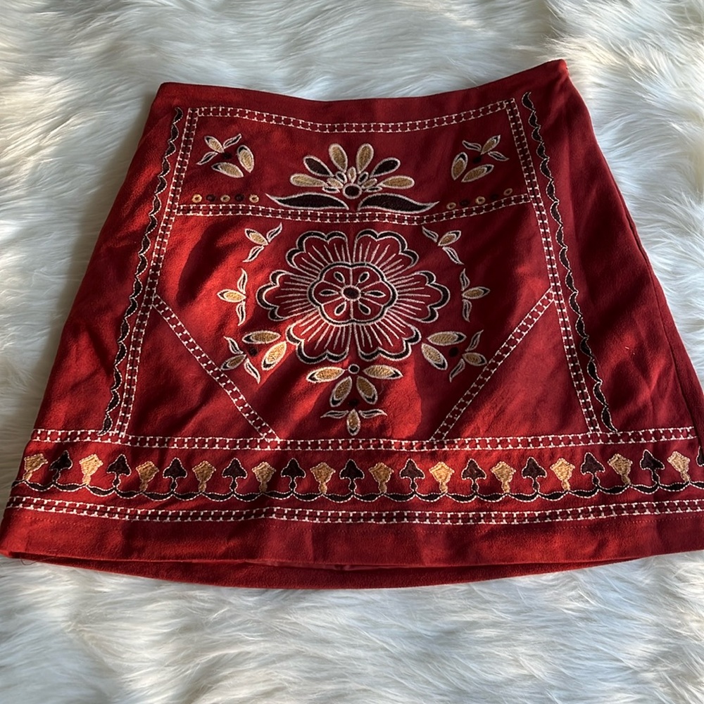 Red Printed Mini Skirt